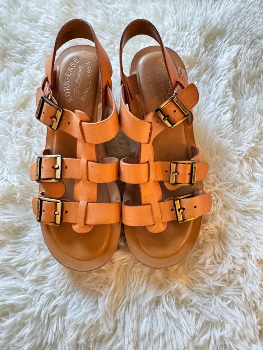 Kork-Ease Tan Leather Triple-Buckle Sandals